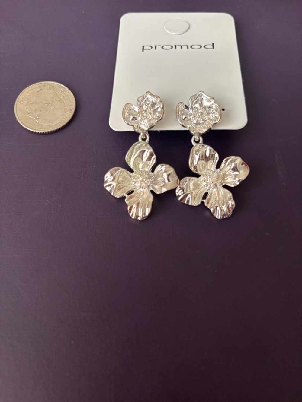 Promod Shiny Silver Floral Drop Earrings